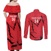 Custom Canada Curling Couples Matching Off Shoulder Maxi Dress and Long Sleeve Button Shirt Go Maple Leaf Marble Style - Wonder Print Shop