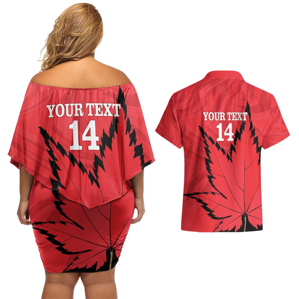 Custom Canada Curling Couples Matching Off Shoulder Short Dress and Hawaiian Shirt Go Maple Leaf Marble Style - Wonder Print Shop