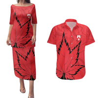 Custom Canada Curling Couples Matching Puletasi and Hawaiian Shirt Go Maple Leaf Marble Style - Wonder Print Shop