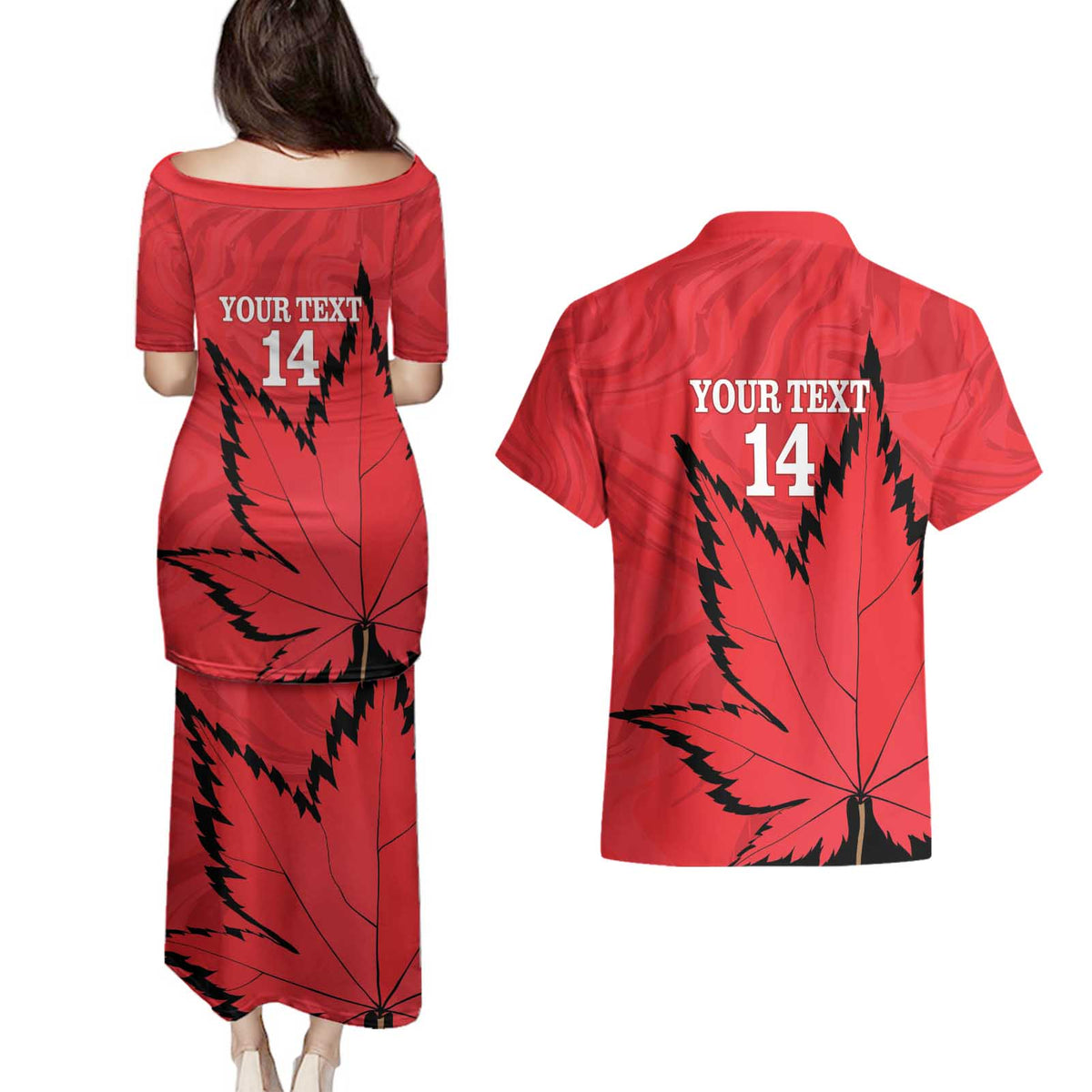 Custom Canada Curling Couples Matching Puletasi and Hawaiian Shirt Go Maple Leaf Marble Style - Wonder Print Shop