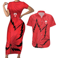 Custom Canada Curling Couples Matching Short Sleeve Bodycon Dress and Hawaiian Shirt Go Maple Leaf Marble Style - Wonder Print Shop