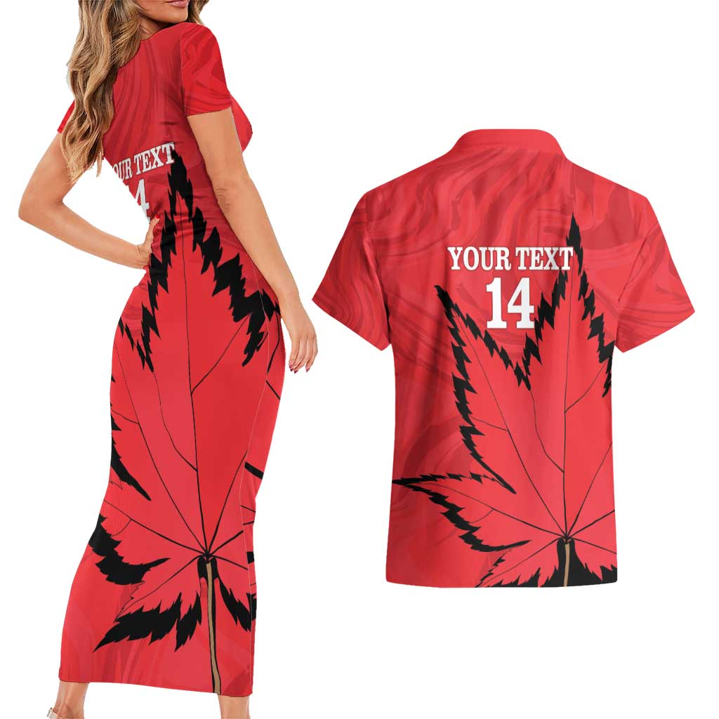 Custom Canada Curling Couples Matching Short Sleeve Bodycon Dress and Hawaiian Shirt Go Maple Leaf Marble Style - Wonder Print Shop