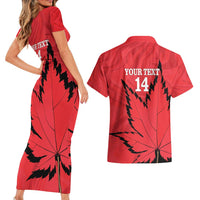 Custom Canada Curling Couples Matching Short Sleeve Bodycon Dress and Hawaiian Shirt Go Maple Leaf Marble Style - Wonder Print Shop