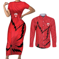 Custom Canada Curling Couples Matching Short Sleeve Bodycon Dress and Long Sleeve Button Shirt Go Maple Leaf Marble Style - Wonder Print Shop