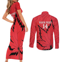 Custom Canada Curling Couples Matching Short Sleeve Bodycon Dress and Long Sleeve Button Shirt Go Maple Leaf Marble Style - Wonder Print Shop