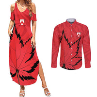 Custom Canada Curling Couples Matching Summer Maxi Dress and Long Sleeve Button Shirt Go Maple Leaf Marble Style - Wonder Print Shop