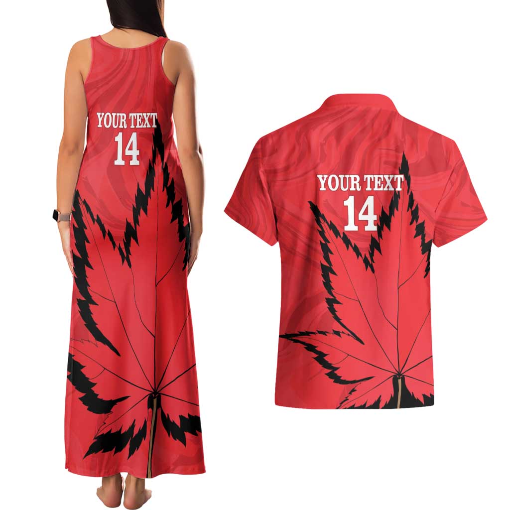 Custom Canada Curling Couples Matching Tank Maxi Dress and Hawaiian Shirt Go Maple Leaf Marble Style - Wonder Print Shop