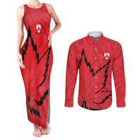 Custom Canada Curling Couples Matching Tank Maxi Dress and Long Sleeve Button Shirt Go Maple Leaf Marble Style - Wonder Print Shop