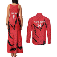 Custom Canada Curling Couples Matching Tank Maxi Dress and Long Sleeve Button Shirt Go Maple Leaf Marble Style - Wonder Print Shop