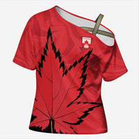 Custom Canada Curling Cross Shoulder Shirt Go Maple Leaf Marble Style - Wonder Print Shop