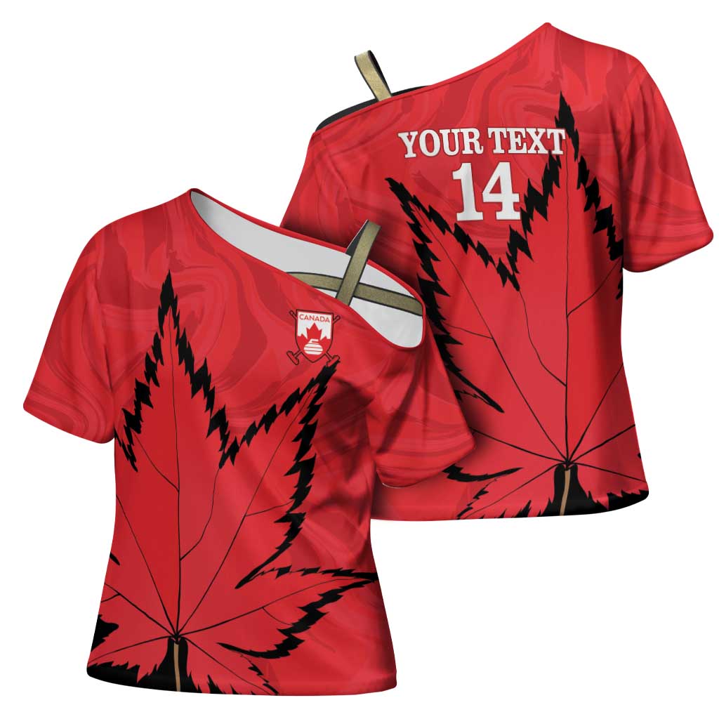 Custom Canada Curling Cross Shoulder Shirt Go Maple Leaf Marble Style - Wonder Print Shop