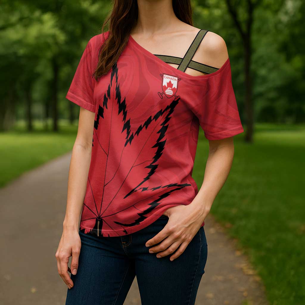 Custom Canada Curling Cross Shoulder Shirt Go Maple Leaf Marble Style - Wonder Print Shop