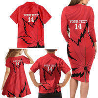 Custom Canada Curling Family Matching Long Sleeve Bodycon Dress and Hawaiian Shirt Go Maple Leaf Marble Style - Wonder Print Shop