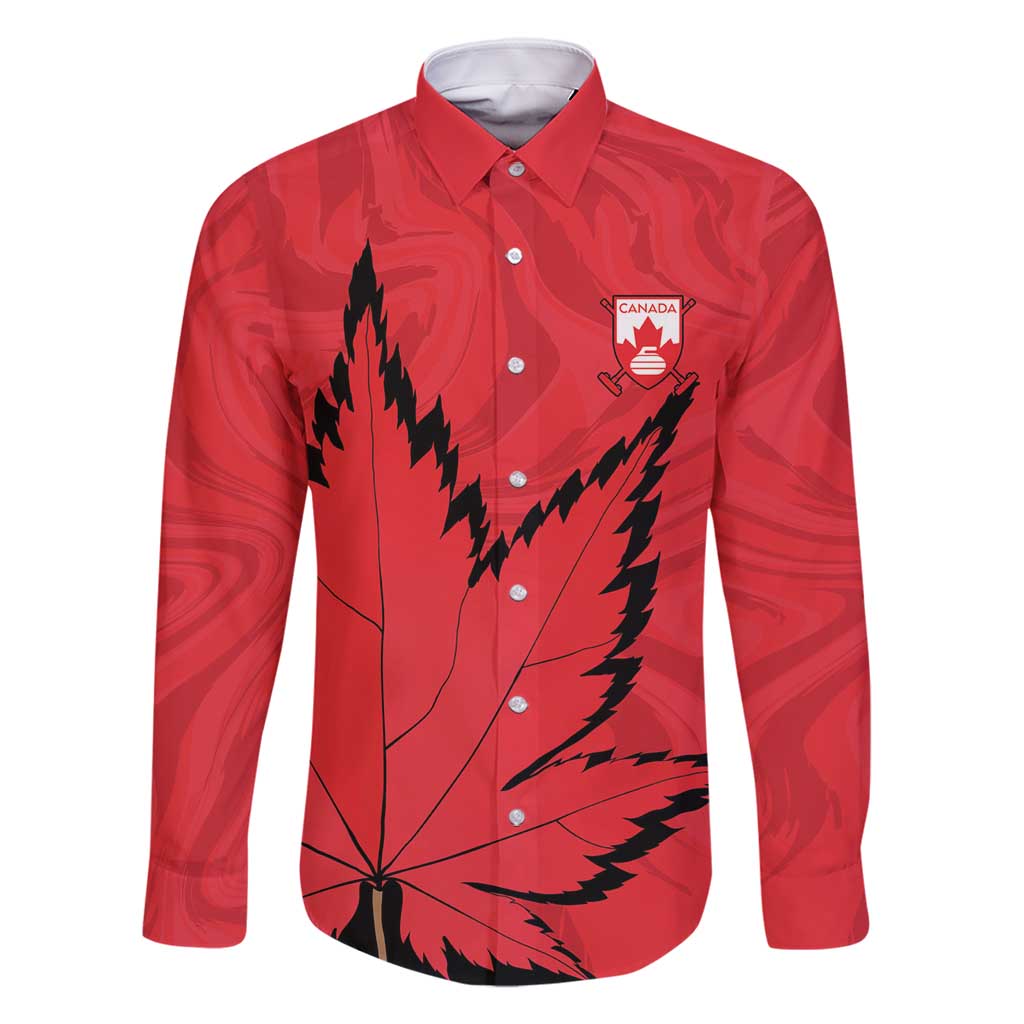 Custom Canada Curling Family Matching Long Sleeve Bodycon Dress and Hawaiian Shirt Go Maple Leaf Marble Style - Wonder Print Shop