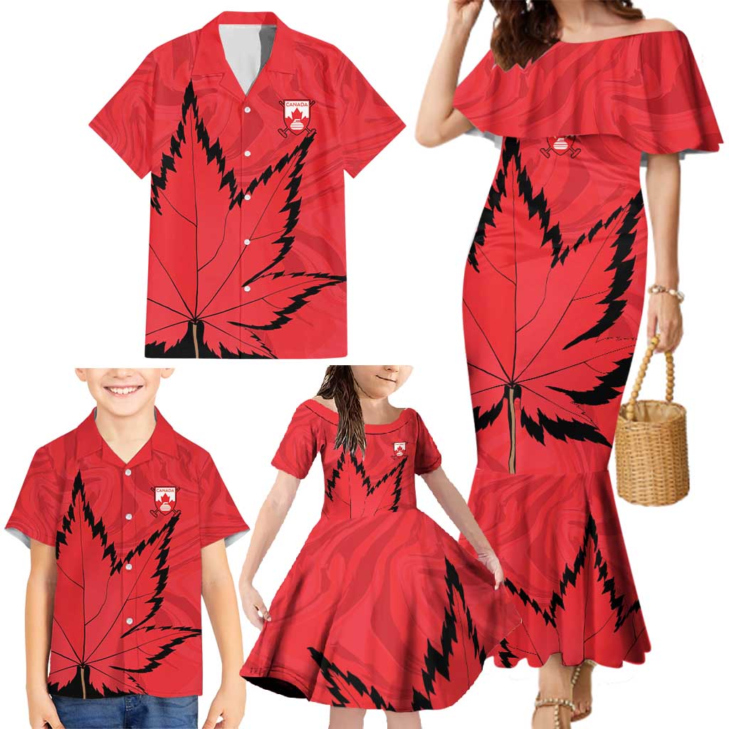 Custom Canada Curling Family Matching Mermaid Dress and Hawaiian Shirt Go Maple Leaf Marble Style - Wonder Print Shop