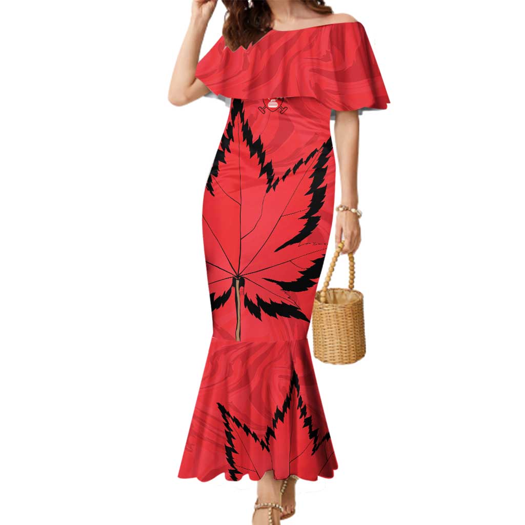 Custom Canada Curling Family Matching Mermaid Dress and Hawaiian Shirt Go Maple Leaf Marble Style - Wonder Print Shop