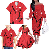Custom Canada Curling Family Matching Off The Shoulder Long Sleeve Dress and Hawaiian Shirt Go Maple Leaf Marble Style - Wonder Print Shop