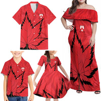 Custom Canada Curling Family Matching Off Shoulder Maxi Dress and Hawaiian Shirt Go Maple Leaf Marble Style - Wonder Print Shop