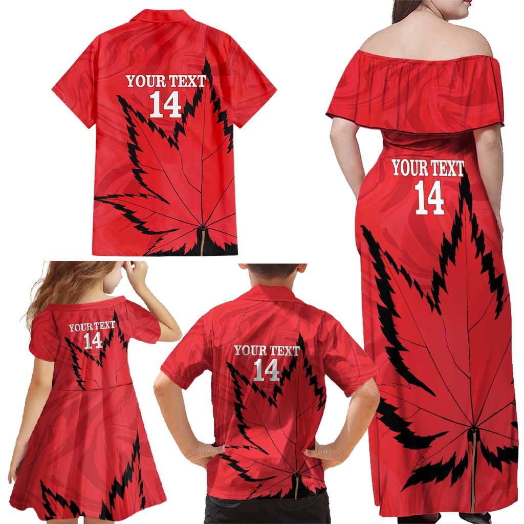 Custom Canada Curling Family Matching Off Shoulder Maxi Dress and Hawaiian Shirt Go Maple Leaf Marble Style - Wonder Print Shop