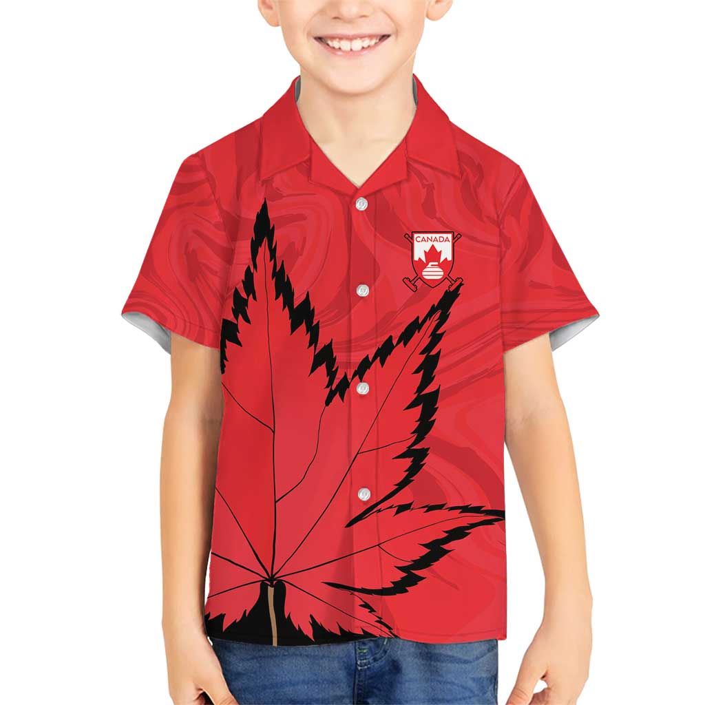 Custom Canada Curling Family Matching Off Shoulder Maxi Dress and Hawaiian Shirt Go Maple Leaf Marble Style - Wonder Print Shop