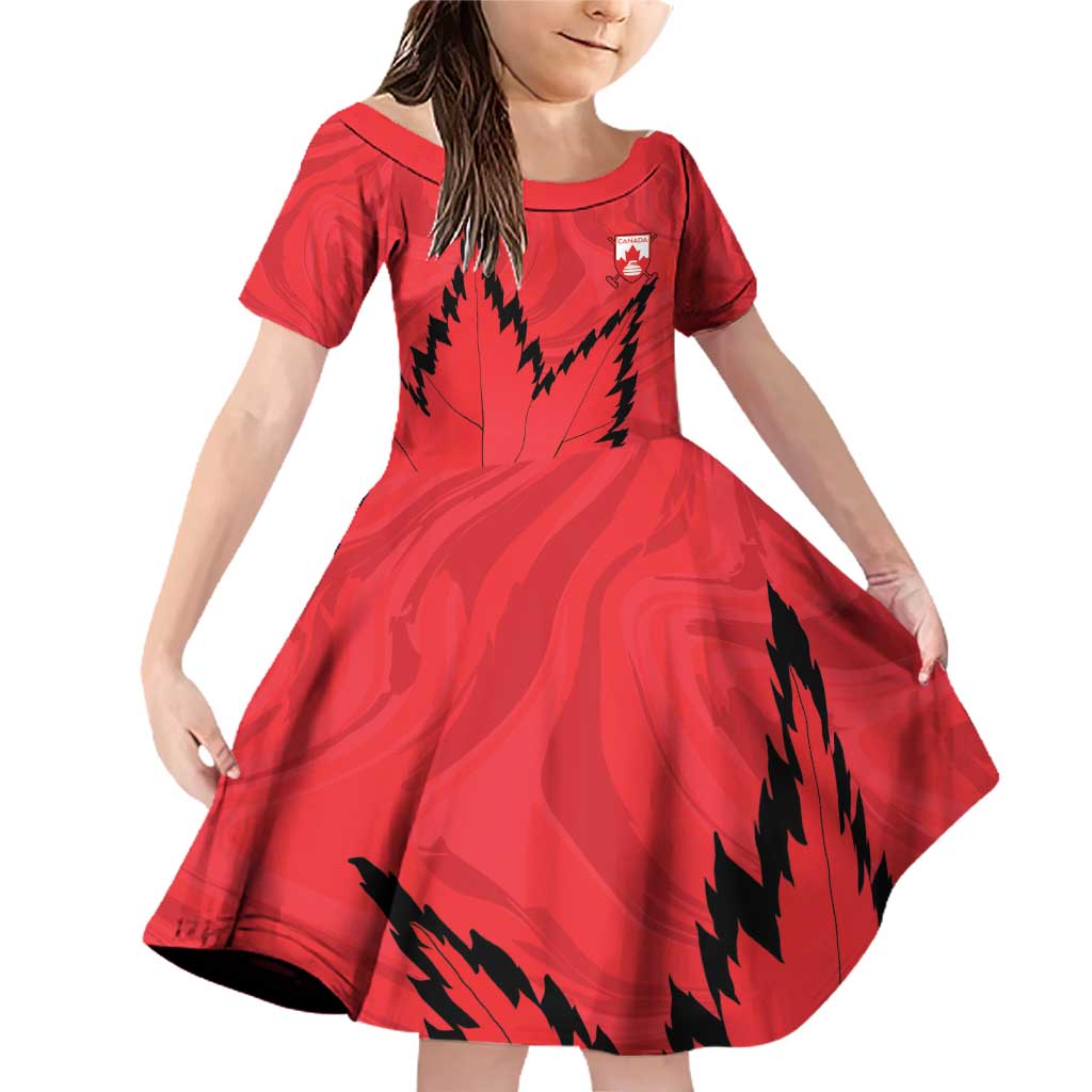 Custom Canada Curling Family Matching Off Shoulder Short Dress and Hawaiian Shirt Go Maple Leaf Marble Style - Wonder Print Shop
