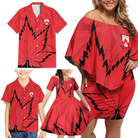 Custom Canada Curling Family Matching Off Shoulder Short Dress and Hawaiian Shirt Go Maple Leaf Marble Style - Wonder Print Shop