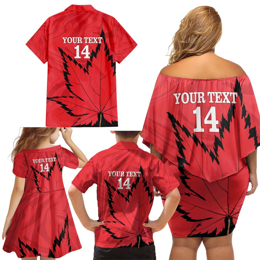 Custom Canada Curling Family Matching Off Shoulder Short Dress and Hawaiian Shirt Go Maple Leaf Marble Style - Wonder Print Shop
