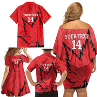 Custom Canada Curling Family Matching Off Shoulder Short Dress and Hawaiian Shirt Go Maple Leaf Marble Style - Wonder Print Shop