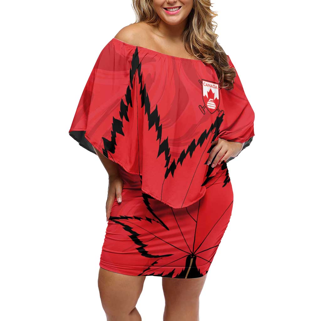 Custom Canada Curling Family Matching Off Shoulder Short Dress and Hawaiian Shirt Go Maple Leaf Marble Style - Wonder Print Shop