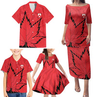 Custom Canada Curling Family Matching Puletasi and Hawaiian Shirt Go Maple Leaf Marble Style - Wonder Print Shop