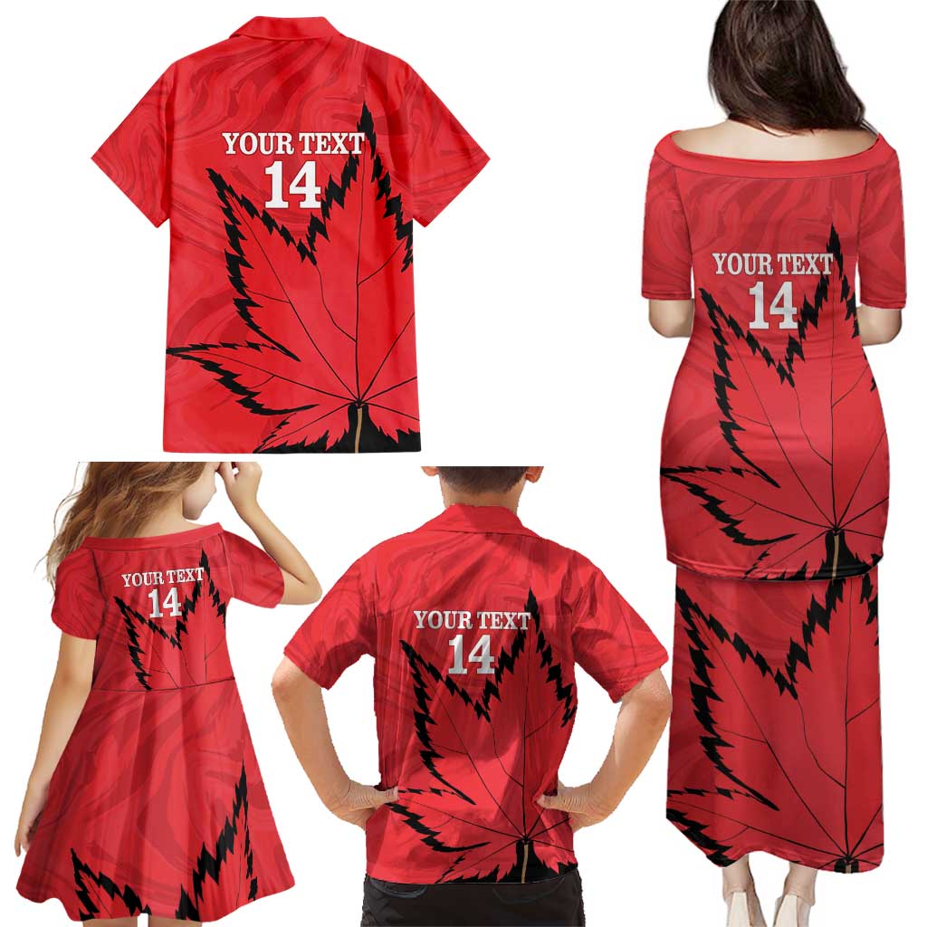 Custom Canada Curling Family Matching Puletasi and Hawaiian Shirt Go Maple Leaf Marble Style - Wonder Print Shop