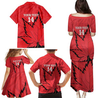 Custom Canada Curling Family Matching Puletasi and Hawaiian Shirt Go Maple Leaf Marble Style - Wonder Print Shop
