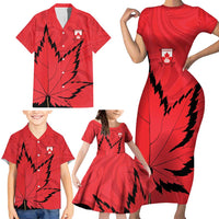 Custom Canada Curling Family Matching Short Sleeve Bodycon Dress and Hawaiian Shirt Go Maple Leaf Marble Style - Wonder Print Shop