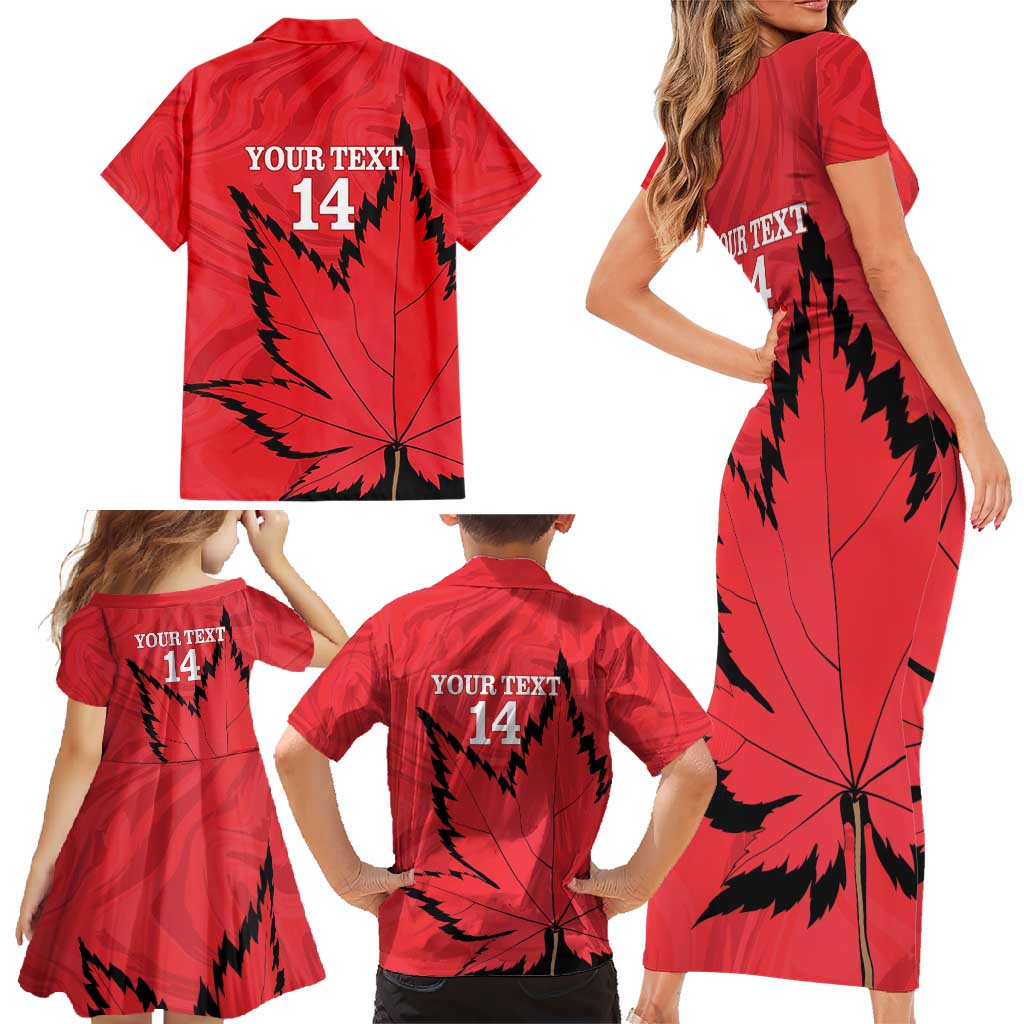 Custom Canada Curling Family Matching Short Sleeve Bodycon Dress and Hawaiian Shirt Go Maple Leaf Marble Style - Wonder Print Shop