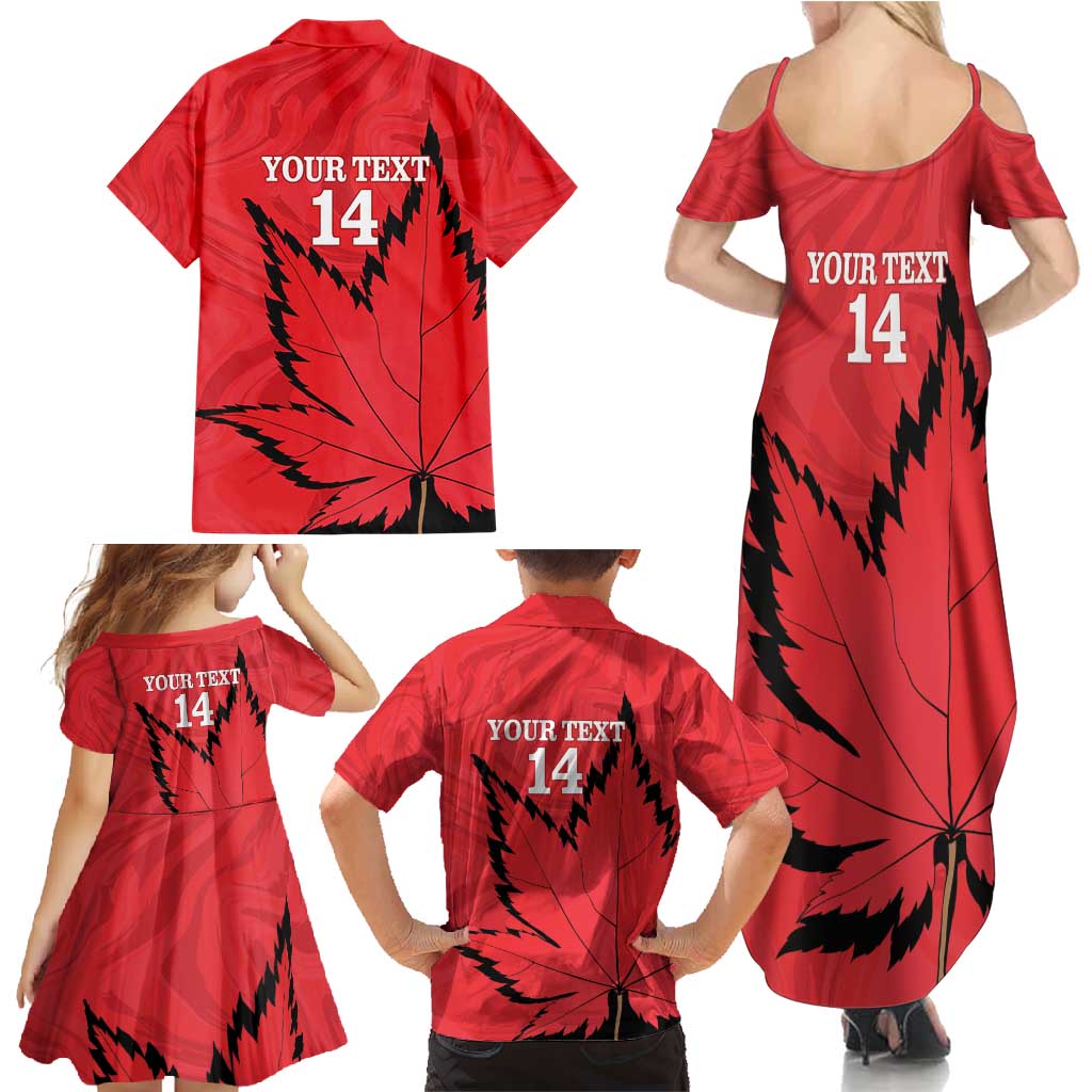 Custom Canada Curling Family Matching Summer Maxi Dress and Hawaiian Shirt Go Maple Leaf Marble Style - Wonder Print Shop