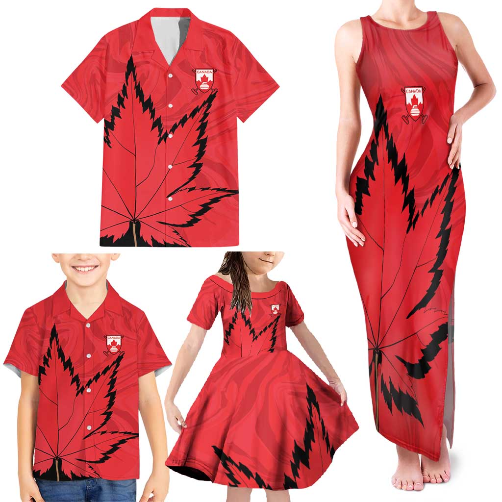 Custom Canada Curling Family Matching Tank Maxi Dress and Hawaiian Shirt Go Maple Leaf Marble Style - Wonder Print Shop