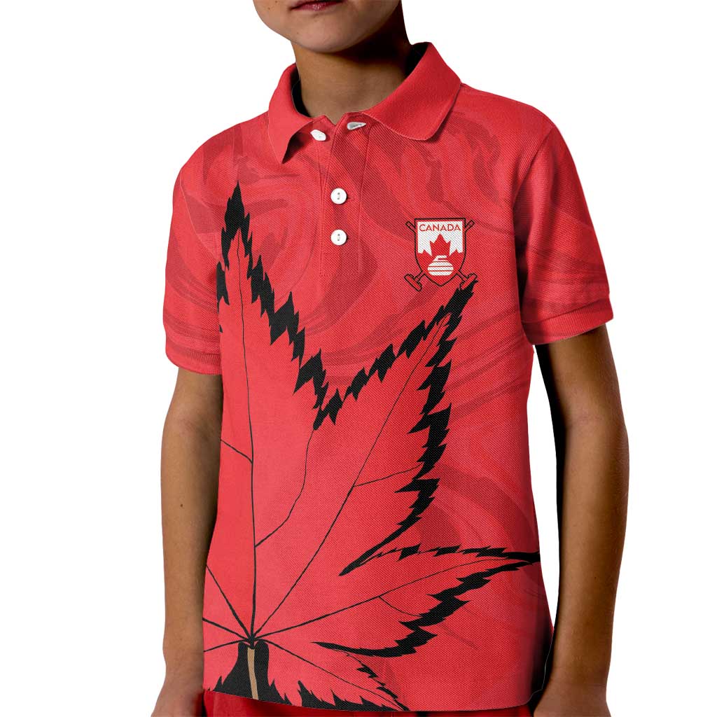 Custom Canada Curling Kid Polo Shirt Go Maple Leaf Marble Style - Wonder Print Shop