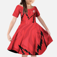 Custom Canada Curling Kid Short Sleeve Dress Go Maple Leaf Marble Style - Wonder Print Shop