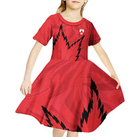 Custom Canada Curling Kid Short Sleeve Dress Go Maple Leaf Marble Style - Wonder Print Shop