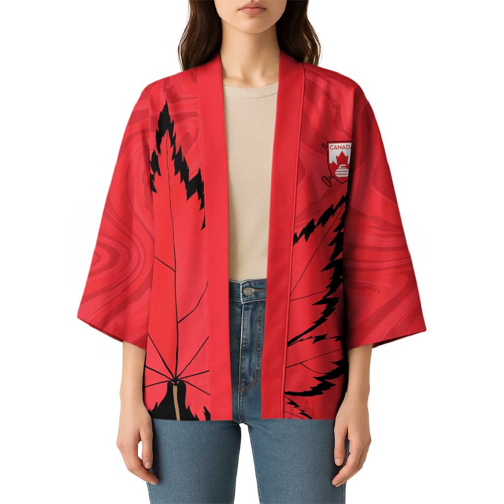 Custom Canada Curling Kimono Go Maple Leaf Marble Style - Wonder Print Shop