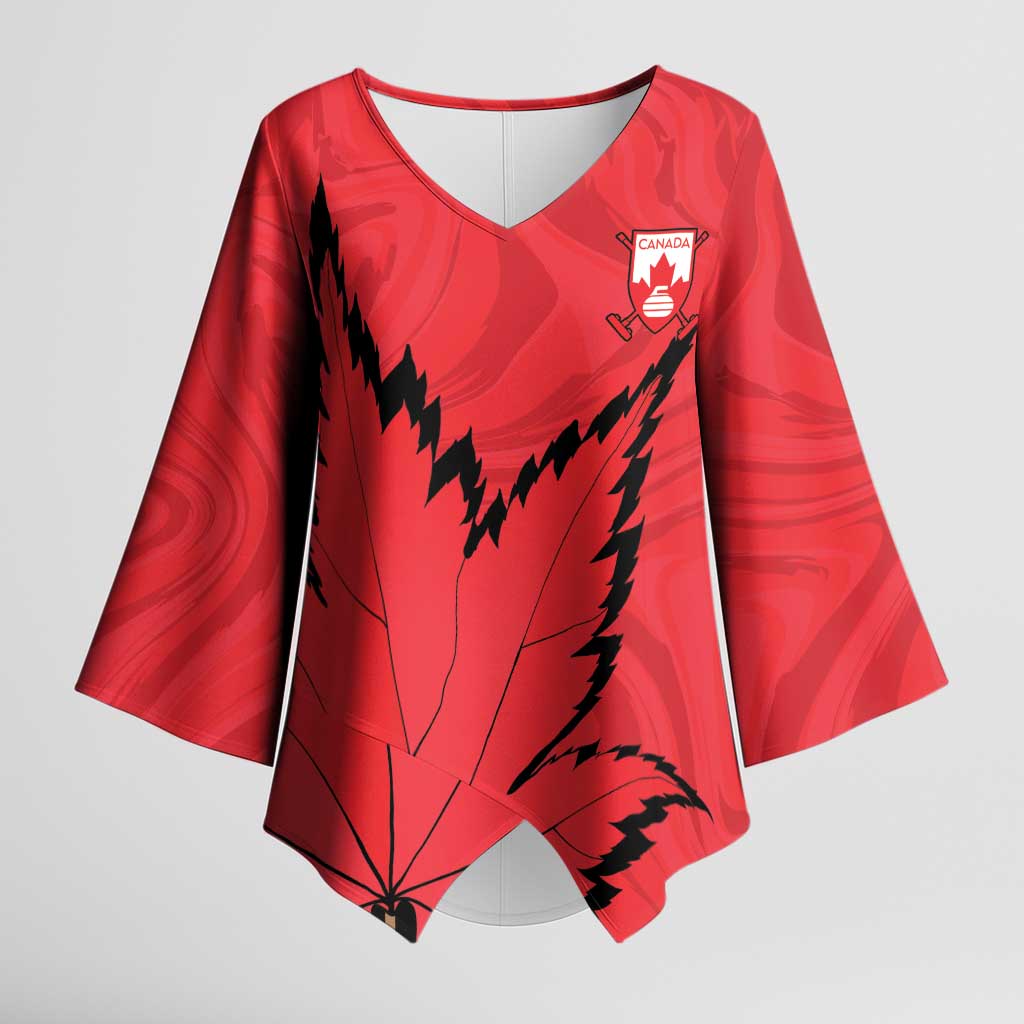 Custom Canada Curling Kimono Sleeve Blouse Go Maple Leaf Marble Style - Wonder Print Shop