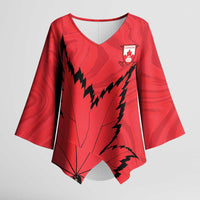 Custom Canada Curling Kimono Sleeve Blouse Go Maple Leaf Marble Style - Wonder Print Shop
