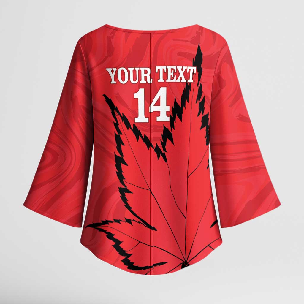 Custom Canada Curling Kimono Sleeve Blouse Go Maple Leaf Marble Style - Wonder Print Shop