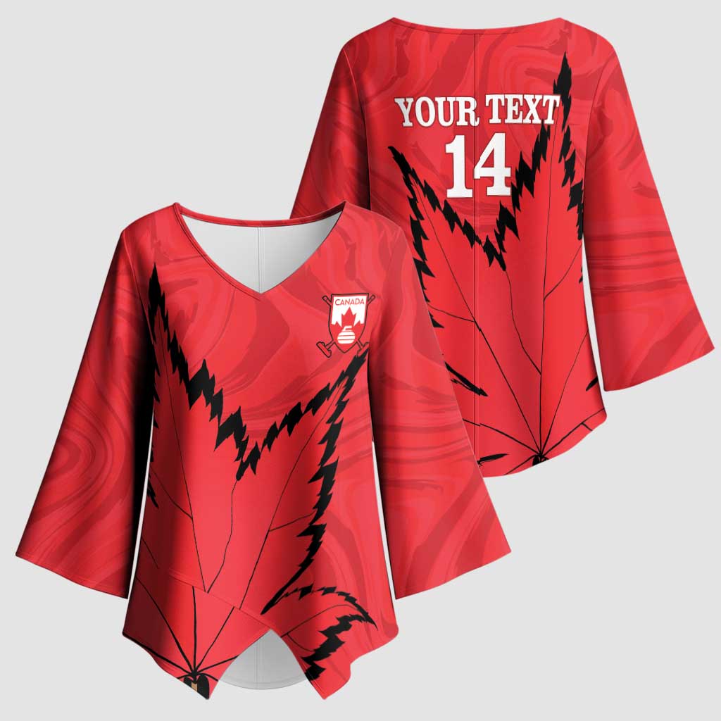 Custom Canada Curling Kimono Sleeve Blouse Go Maple Leaf Marble Style - Wonder Print Shop