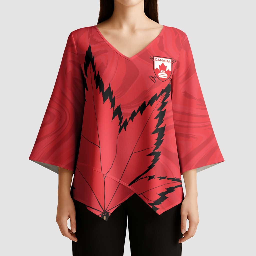 Custom Canada Curling Kimono Sleeve Blouse Go Maple Leaf Marble Style - Wonder Print Shop
