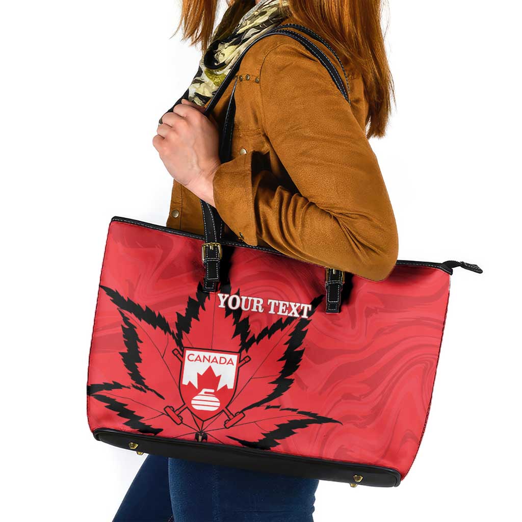 Custom Canada Curling Leather Tote Bag Go Maple Leaf Marble Style - Wonder Print Shop