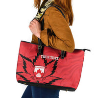 Custom Canada Curling Leather Tote Bag Go Maple Leaf Marble Style - Wonder Print Shop