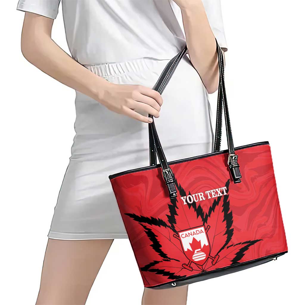 Custom Canada Curling Leather Tote Bag Go Maple Leaf Marble Style - Wonder Print Shop