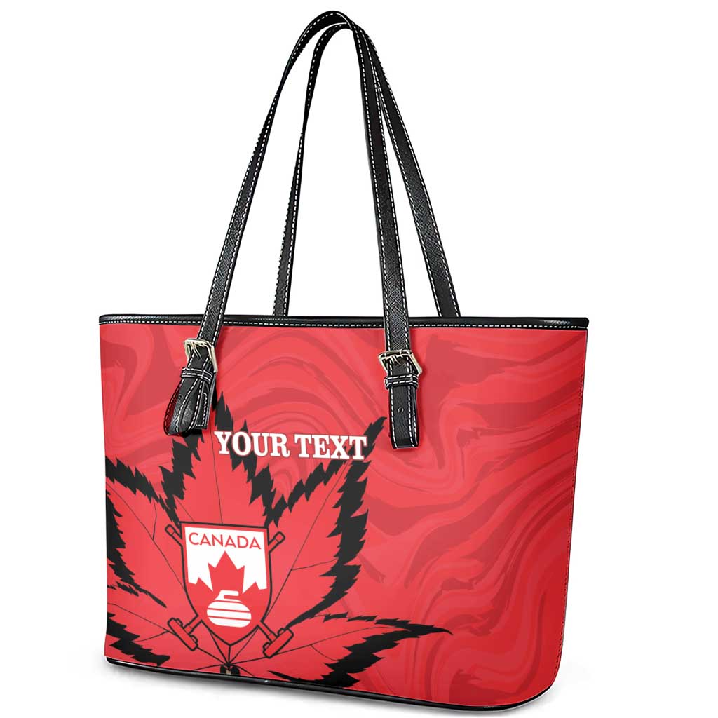 Custom Canada Curling Leather Tote Bag Go Maple Leaf Marble Style - Wonder Print Shop