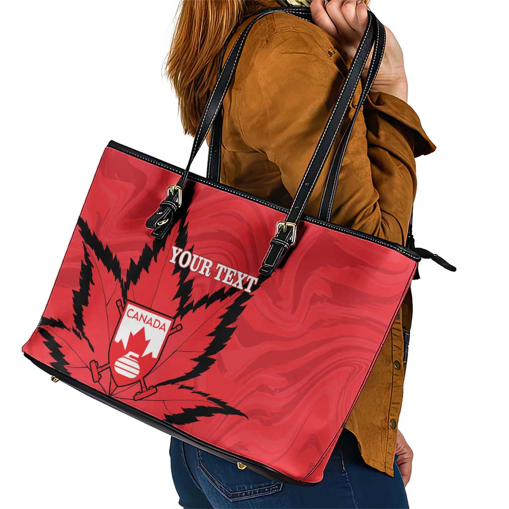 Custom Canada Curling Leather Tote Bag Go Maple Leaf Marble Style - Wonder Print Shop
